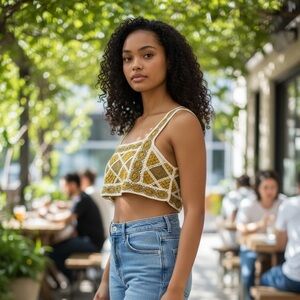 Crochet Granny Squares Crop Tank Top Size Medium Large cotton festival Boho